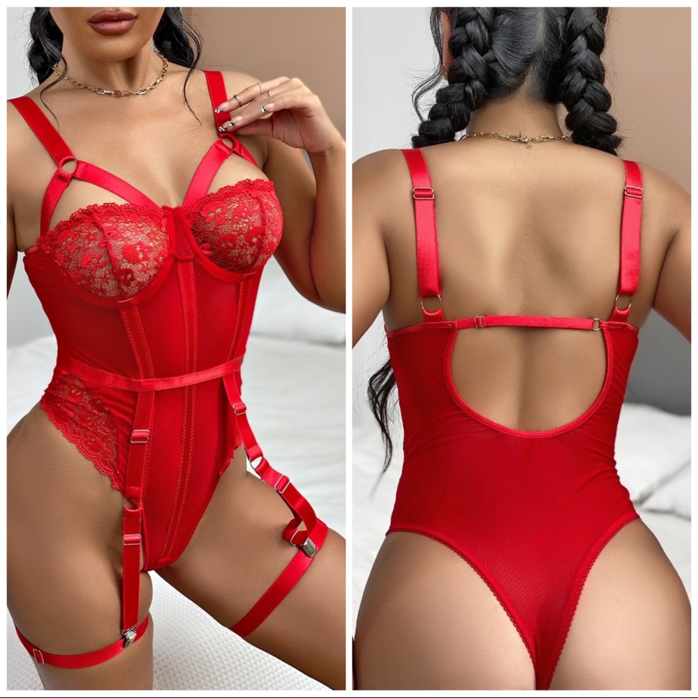 💖 NEW Erotic Red Bodysuit Lingerie Set